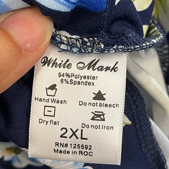 White Mark Navy blue floral high waist wide leg stretch palazzo pants size 2XL - Picture 12 of 13